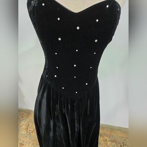 Vintage Black Velvet Strapless Dress With Rhinestones